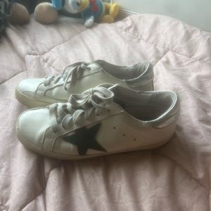 Navy and white golden goose shoes